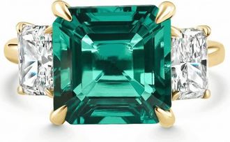 Pompeii3 8Ct Asscher Cut Emerald & Diamond Ring 14k Gold or Platinum Lab Grown