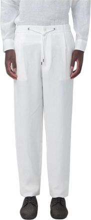 Giorgio Armani Pantaloni in Lino-Tela a Pinces Singole - - Trousers - Uomo - Bianco - M