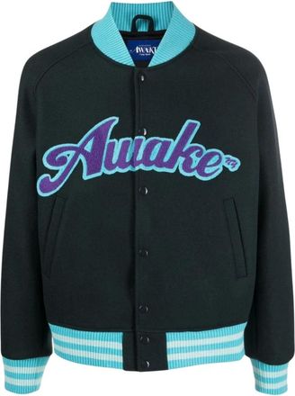 Awake NY Bomber Jackets, male, Black, Size: M Logo-print Wool-Blend Bomber Jacket