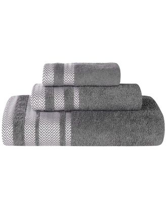 Superior 3Pc Zero Twist Cotton Dobby Border Plush Soft Absorbent Towel Set