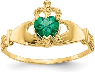 Diamond2Deal 14k Yellow Gold Green Cubic Zirconia Polished Claddagh Ring
