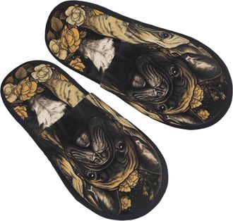 Generic Fluffy Slippers Three French Bulldogs Non-Slip Plush Slippers Unisex Cotton Slipper For Holiday Indoor Bedroom L