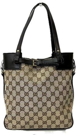 Gucci Beige Brown Gg Canvas Handbag Tote Bag (Pre-Owned)