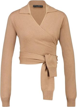 Dolce & Gabbana Cashmere Wrap Cardigan - Dames - Cashmere truien - Beige - M - Kasjmier - Truien & Vesten