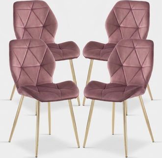 Oresteluchetta Juego De 4 Sillas De Terciopelo Dise&ntilde;o Para Cocina Y Sala De Estar Virginia Gold - Rosa