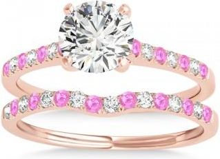 Allurez Diamond & Pink Sapphire Single Row Bridal Set 18k Rose Gold (0.22ct)