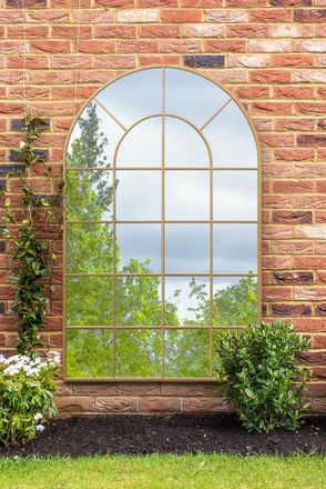 MirrorOutlet Gold Framed Arched Window Garden Mirror 75 X 47 190 x 120CM | Size: 1 Pack