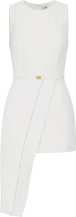 Elisabetta Franchi Crepe Jurk met Smoking Details - Dames - Feestkleedjes - Wit - L - Leer - Kleedjes