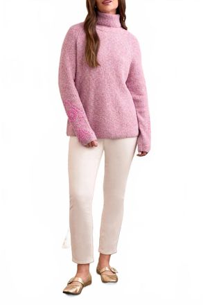 Tribal Embroidery Turtleneck Sweater In Cameo