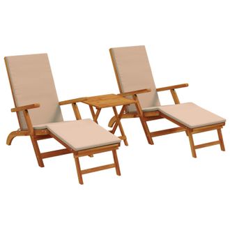 vidaXL Recliner Y Tumbona Plegable 3 Pcs Topo Madera De Acacia S&oacute;lida Vidaxl