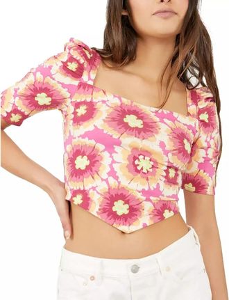 Free People Crop Top Met Bloemenprint Give Me More - Dames - Blouses - Roze - XS - Katoen - Overhemden