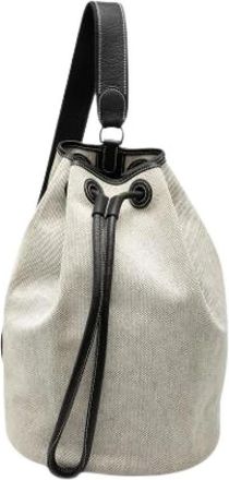 Herm&egrave;s Pre-owned Bucket Bags, female, Gray, Size: ONE SIZE Pre-owned Canvas Bucket Bag