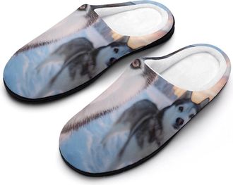 Generic Siberian Husky Print Men Slippers Funny House Shoes Cotton Slipper for Indoor Outdoor