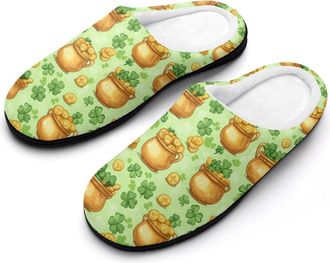 Generic Shamrock St-Patricks Day Coins Womens Slippers Warm House Slippers Indoor House Shoes with Anti-Skid Rubber Sole
