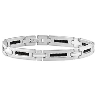 Pompeii3 Mens Steel And Black Wired 8mm Flexible Link 8.5 Bracelet