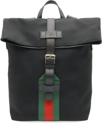 Gucci Black Green Red Color Canvas Backpack (Pre-Owned)