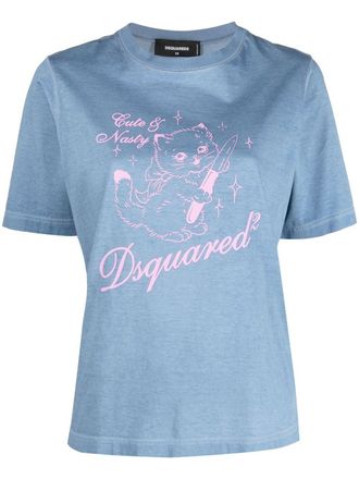 Dsquared2 graphic-print cotton T-shirt - Blauw