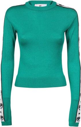 Chiara Ferragni Gestreept wollen trui - Dames - Ronde hals truien - Groen - L - Wol - Truien & Vesten