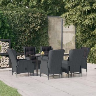 vidaXL Set De Comedor Para Jard&iacute;n 7 Piezas Rat&aacute;n Sint&eacute;tico Gris Oscuro Vidaxl