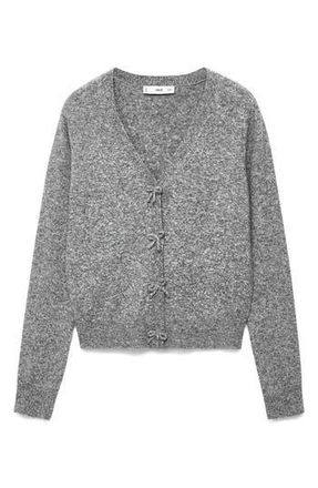Mango Lady Bow Cardigan in Medium Heather Grey at Nordstrom Rack, Size X-Large