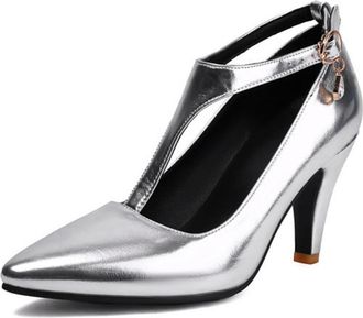 Generic Womens Metallic Pointed Toe T-Strap High Heels Ankle Strap Adjustable Buckle Crystal Charm Slip-On Pumps Smooth Upper Non-Slip Sole Comfortable Shoes,
