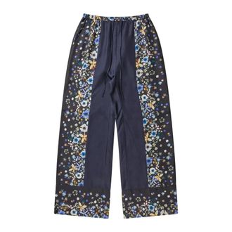 Munthe Elegante Zijden Broek met Bloemenprint - Dames - Wijde Broeken - Veelkleurig - XS - Broeken