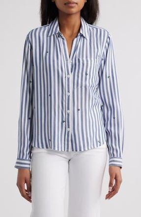 Beach Lunch Lounge Caitlin Embroidered Shirt in Blue Daisy at Nordstrom Rack, Size X-Small