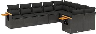 vidaXL Set De Sof&aacute;s De Jard&iacute;n 8 Piezas Y Cojines Rat&aacute;n Sint&eacute;tico Negro Vidaxl