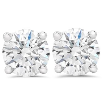 Pompeii3 3/4ct Diamond Studs Round Cut With Screw Backs 14K White Gold Lab Created