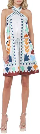 Ciebon Lio Sleeveless Tie Waist Dress in White Multi at Nordstrom, Size X-Large