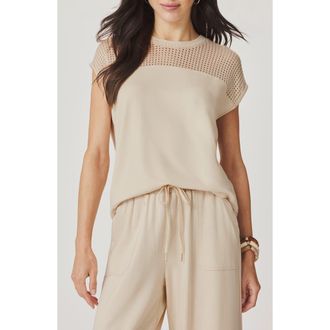Splendid Jada Pointelle Cap Sleeve T-Shirt in Light Fawn Beige at Nordstrom, Size X-Large