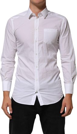 Dolce & Gabbana White Cotton Collared Men GOLD Dress Mens Shirt (Pre-Owned)