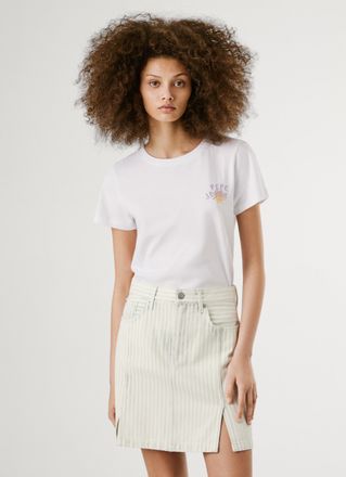 Pepe Jeans London T-Shirt PEPE JEANS AMANDA, Damen, Gr. XL, weiss (800wei&szlig;), Single Jersey, Obermaterial: 100% Baumwolle, bedruckt, bestickt, regular fit, Rundhals, abg