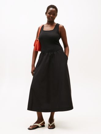 Tommy Hilfiger Sommerkleid TOMMY HILFIGER CURVE CRV 5X2 RIB MIDI MIX F&F DRS, Damen, Gr. 46, N-Gr, schwarz, Rippware, Obermaterial: 97% Baumwolle, 3% Elasthan, unifa