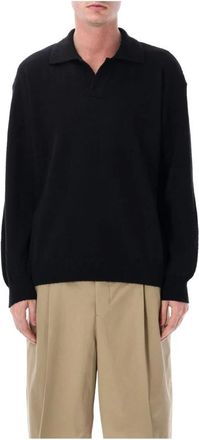 Roberto Collina Truien & Vesten, Heren, Zwart, M, Gebreide Poloshirt Trui