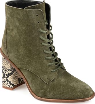 Journee Collection Womens Genuine Leather Edda Almond Toe Block Heel Combat Booties