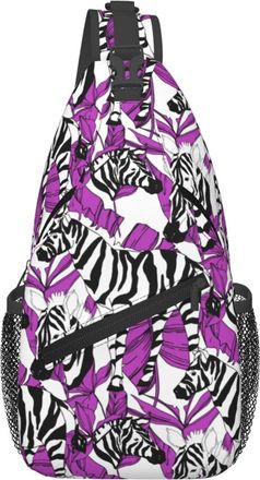 Generic Black White Zebras Exotic Purple Tropical Leaves Chest Bag With Zipper Crossbody Bag Trendy Backpack For Shopping Casual Women