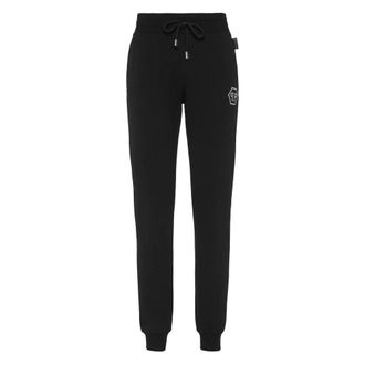 Philipp Plein Broeken, Dames, Zwart, S, Katoen, Crystal Hexagon Joggingbroek