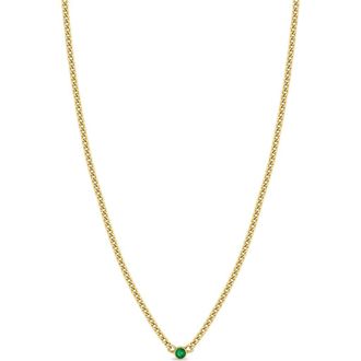 Zo&euml; Chicco Extra Small Emerald Curb Chain Necklace in 14K Yellow Gold at Nordstrom, Size 16