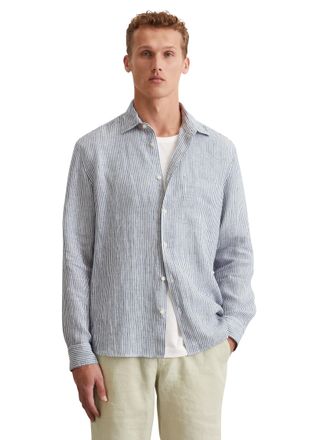 Marc O'Polo Leinenhemd MARC OPOLO, Herren, Gr. XL, N-Gr, bunt (multi, schwarz navy), Web, Obermaterial: 100% Leinen, gestreift, regular fit, 2-Knopf-Manschette, H