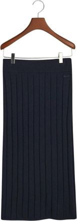 GANT Wollen Rok met Brede Ribbels - Dames - Midirokken - Blauw - S - Wol - Rokken