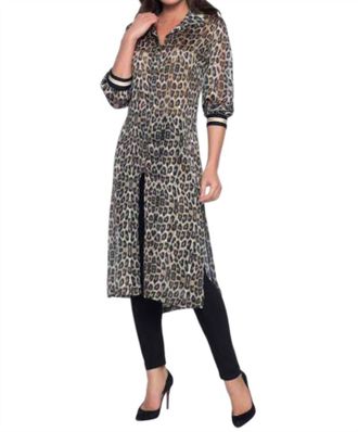 Frank Lyman Design Woven Knit Duster Length Jacket In Animal Print