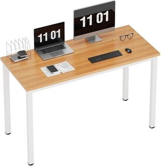 Soges Scrivania per computer piccola 120 x 60 x 75 cm, scrivania per PC, scrivania da ufficio, scrivania angolare per ufficio domestico,bianco teak
