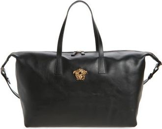 Versace La Medusa Calfskin Leather Duffle Bag in Black-Versace Gold at Nordstrom