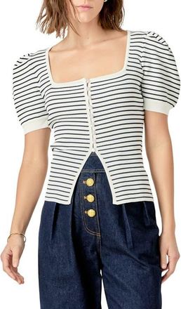 English Factory Square Neck Stripe Button Front Shirt in Navy/white at Nordstrom, Size Large