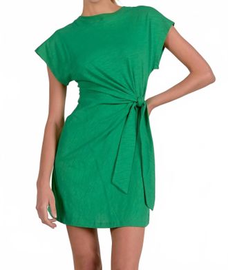 Elan Short Sleeve Side Tie Mini Dress In Kelly Green