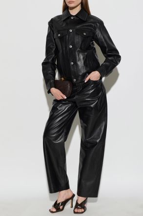 Bottega Veneta Leather Trousers, Womens, Black