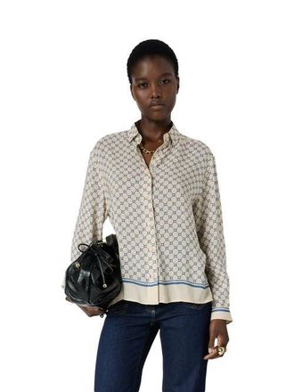 Gerard Darel Clariane Monogram Print Shirt in Jeans at Nordstrom, Size 10