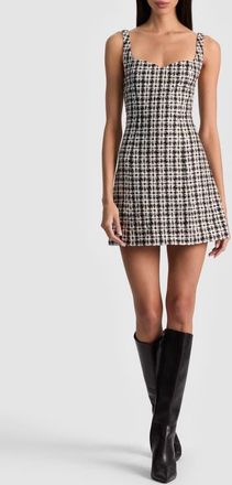 Alice & Olivia Eve Sweetheart Neck Tweed Minidress in Black/Off White at Nordstrom, Size 14