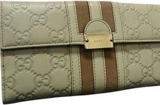 Gucci Brown Ivory Leather Long Wallet (Bi-Fold) (Pre-Owned)